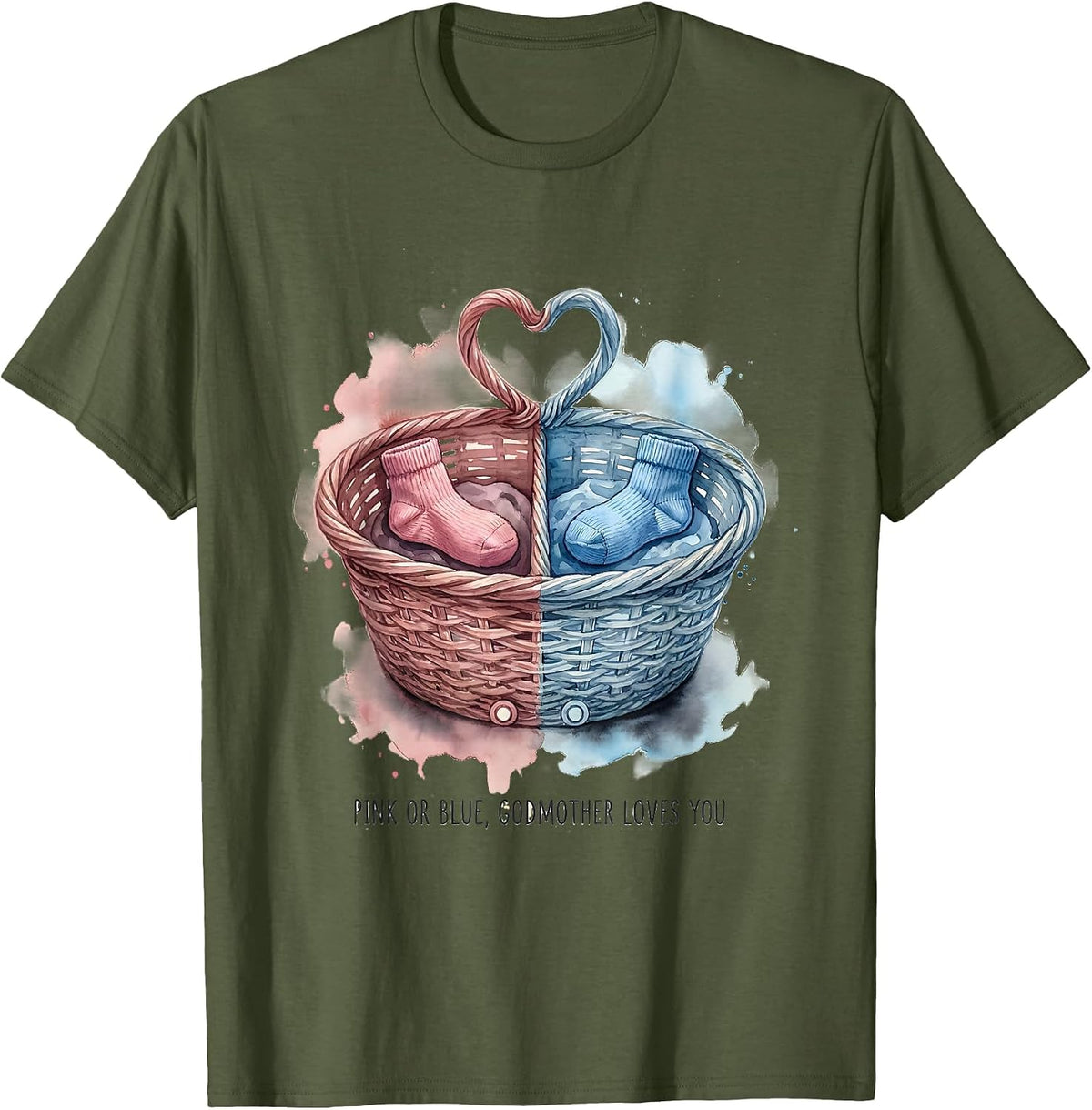 Men's Pink Or Blue, Godmother Loves You Playful Family T-Shirt - Olive Green