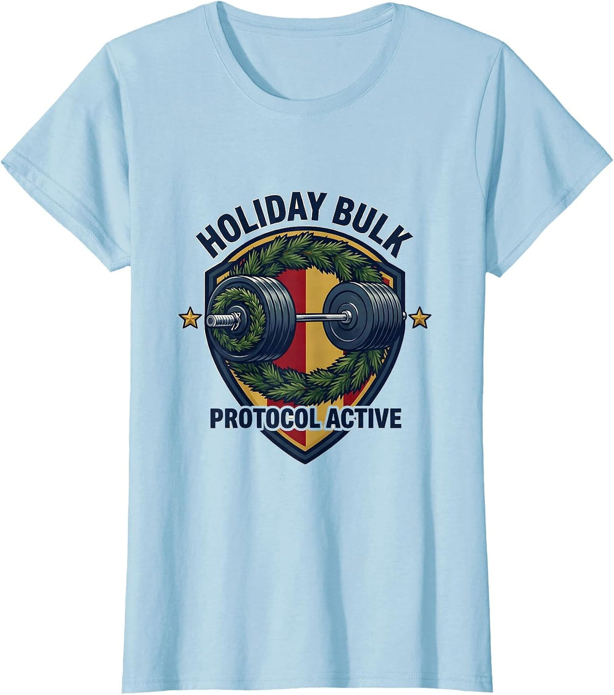 Holiday Bulk Protocol Active Funny Christmas Weightlifting T-Shirt - Baby Blue