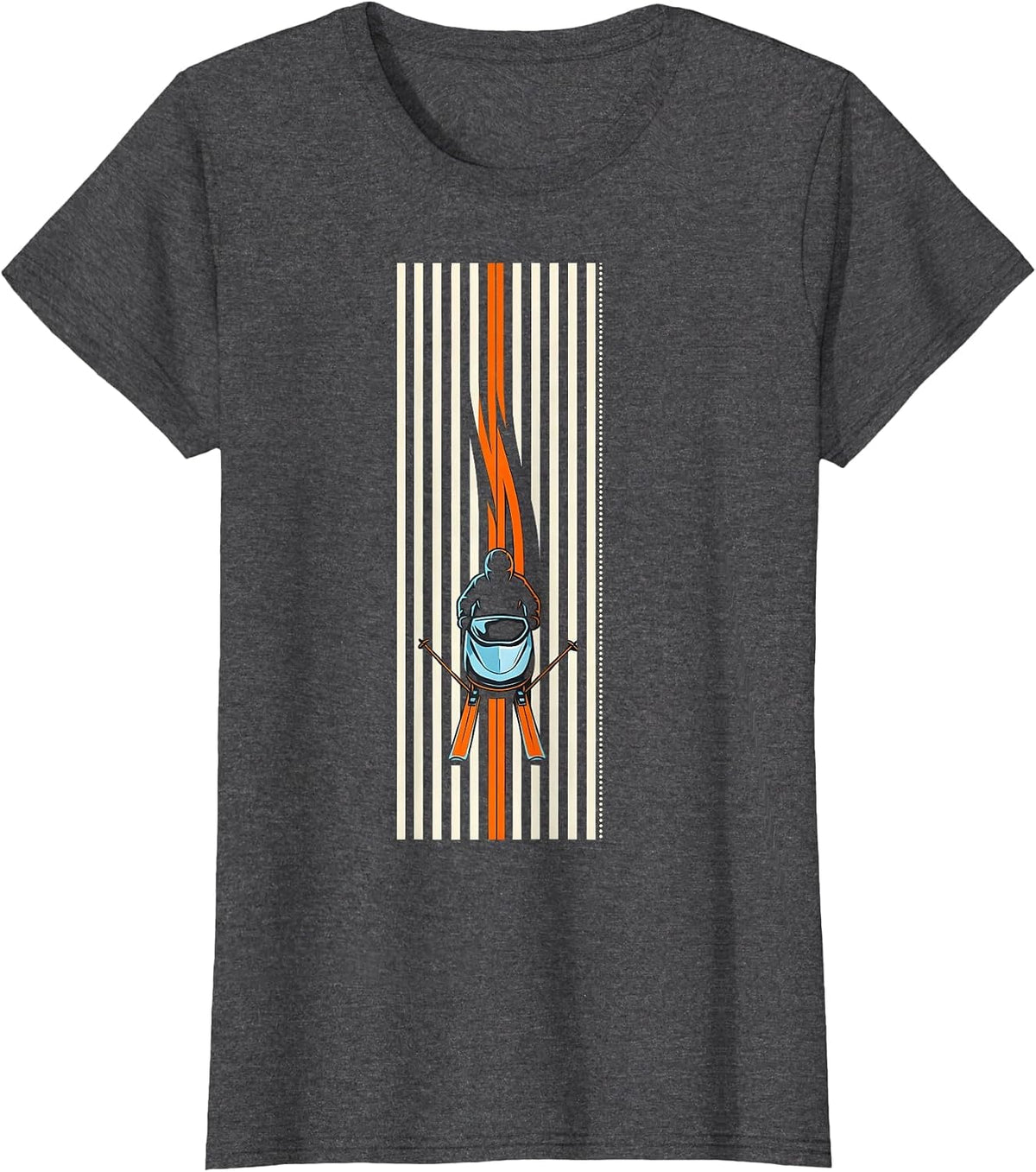 Women's Compact Vertical Stripe Snowmobile Rider Winter Humor T-Shirt - Dark Heather Grey