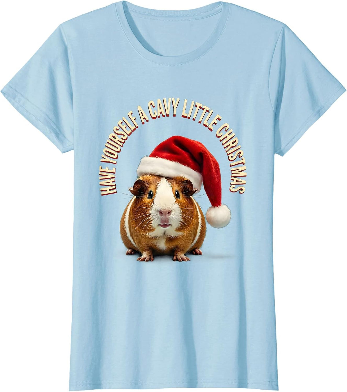 Have Yourself A Cavy Little Christmas Funny Guinea Pig Santa T-Shirt - Baby Blue