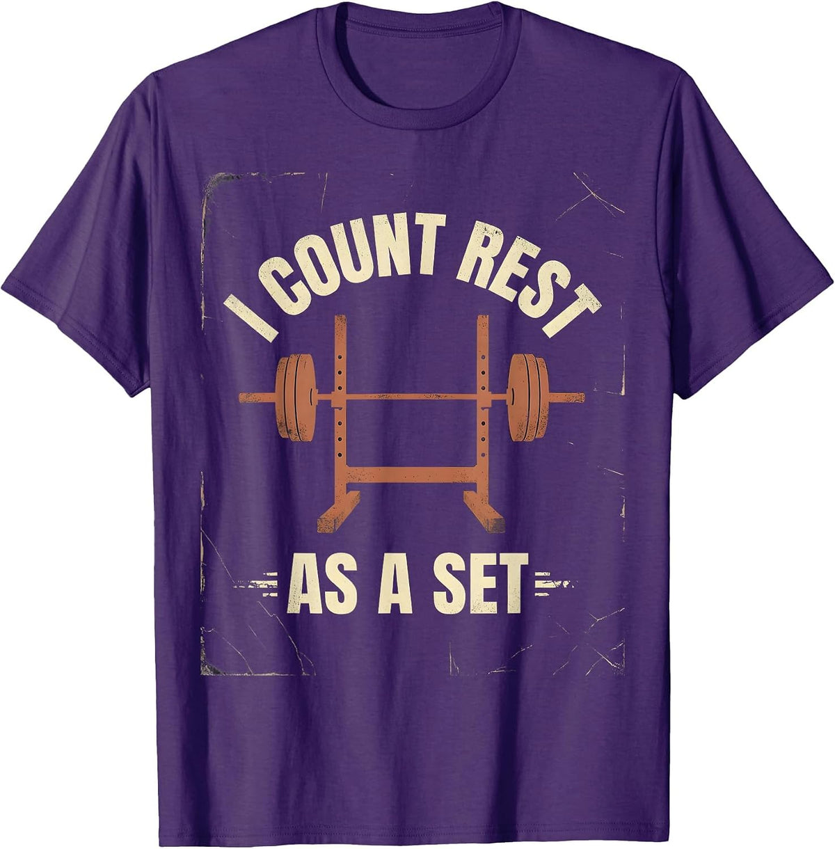 I Count Rest As A Set Distressed Funny Gym Weightlifting T-Shirt - Purple