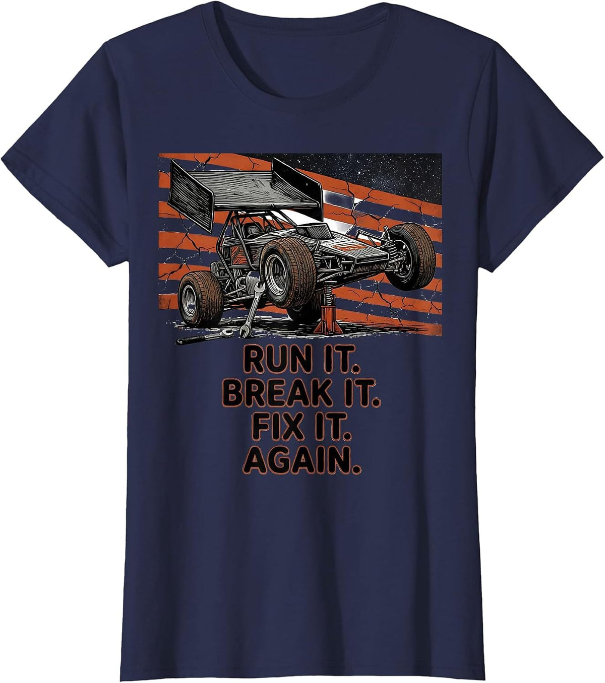 Women's Run It Break It Fix It Again Patriotic RC Car Racing Sprint T-Shirt - Navy Blue