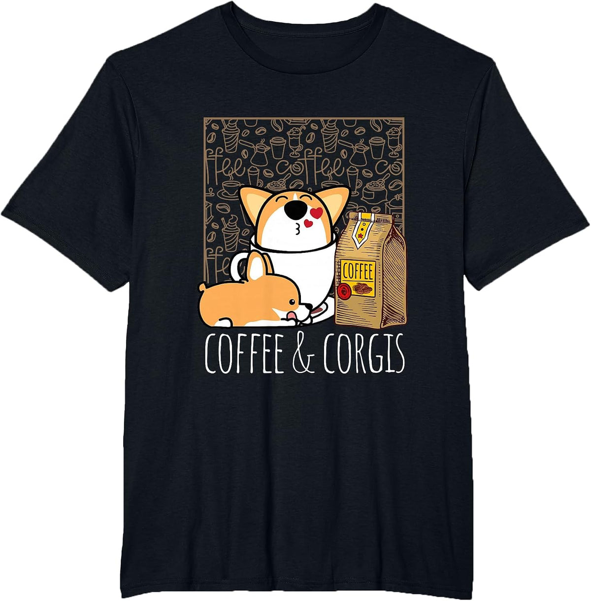 Pembroke Welsh Corgi Dog Coffee Lover Caffeine Corgi Mom Dad T-Shirt - Black