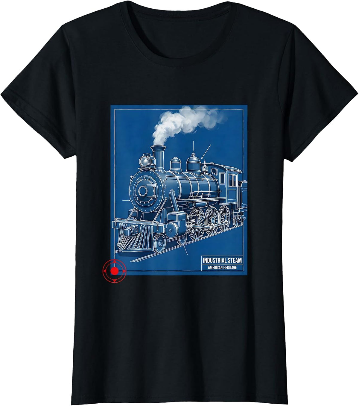 Women's Industrial Steam American Heritage Steam Locomotive Train T-Shirt - Black