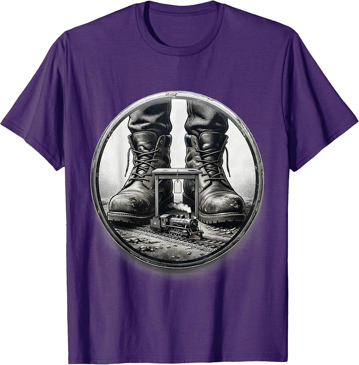 Men's Sealed Boot Train Hobbyist Model Railroad Locomotive Humor T-Shirt - Purple