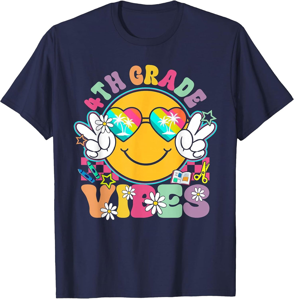 4th Grade Vibes Teacher Kids Back to School Fourth Grade T-Shirt - Navy Blue
