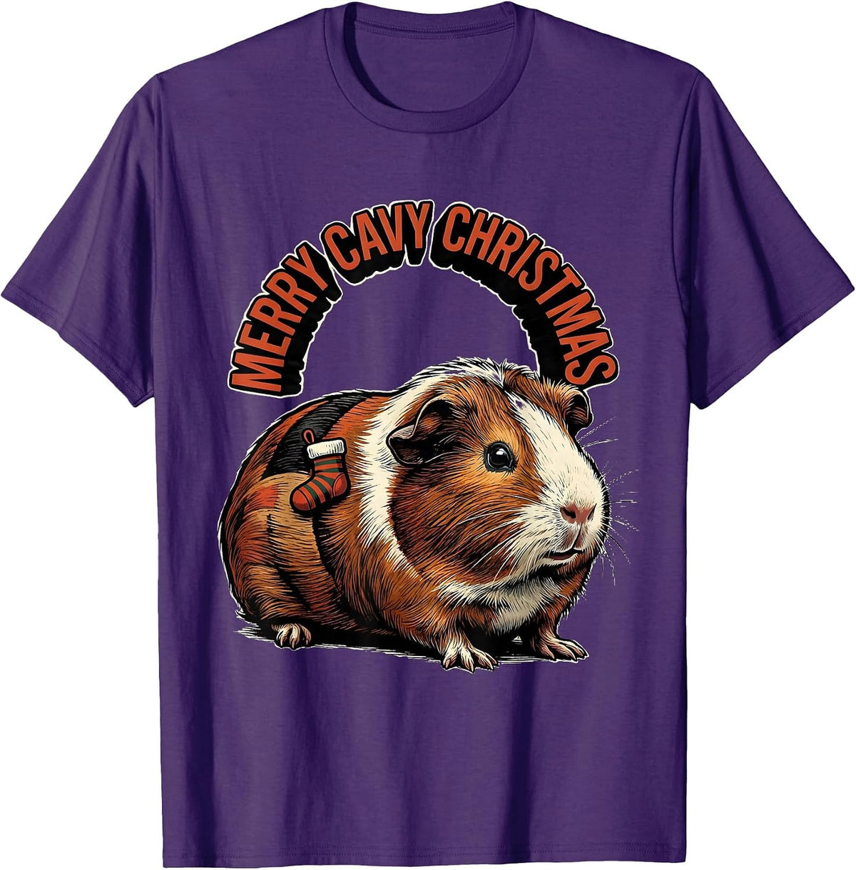 Merry Cavy Christmas Funny Guinea Pig Pet Lover Holiday T-Shirt - Purple
