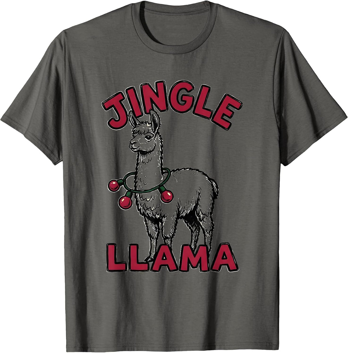 Jingle Llama Funny Christmas Llama Lover Novelty Gift T-Shirt - Asphalt Grey