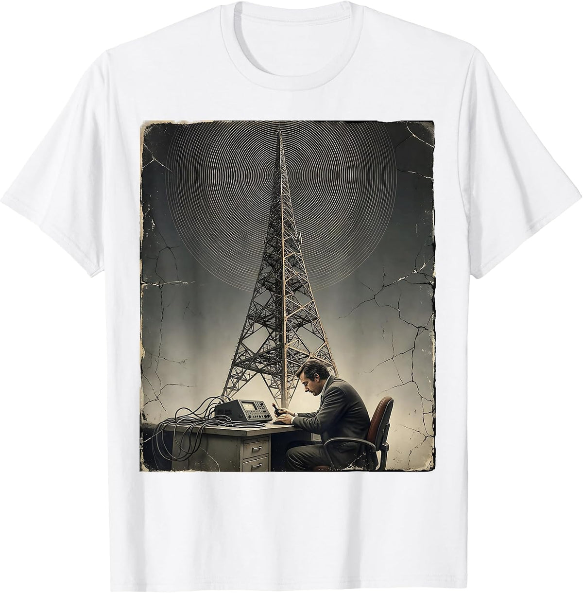 Men's Calm Operator Distressed Ham Radio Hobbyist Humor T-Shirt - White