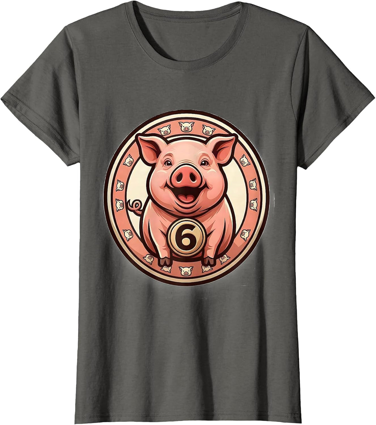 Women's 6 Funny Piglet Costume Pig Lover Halloween Party T-Shirt - Asphalt Grey