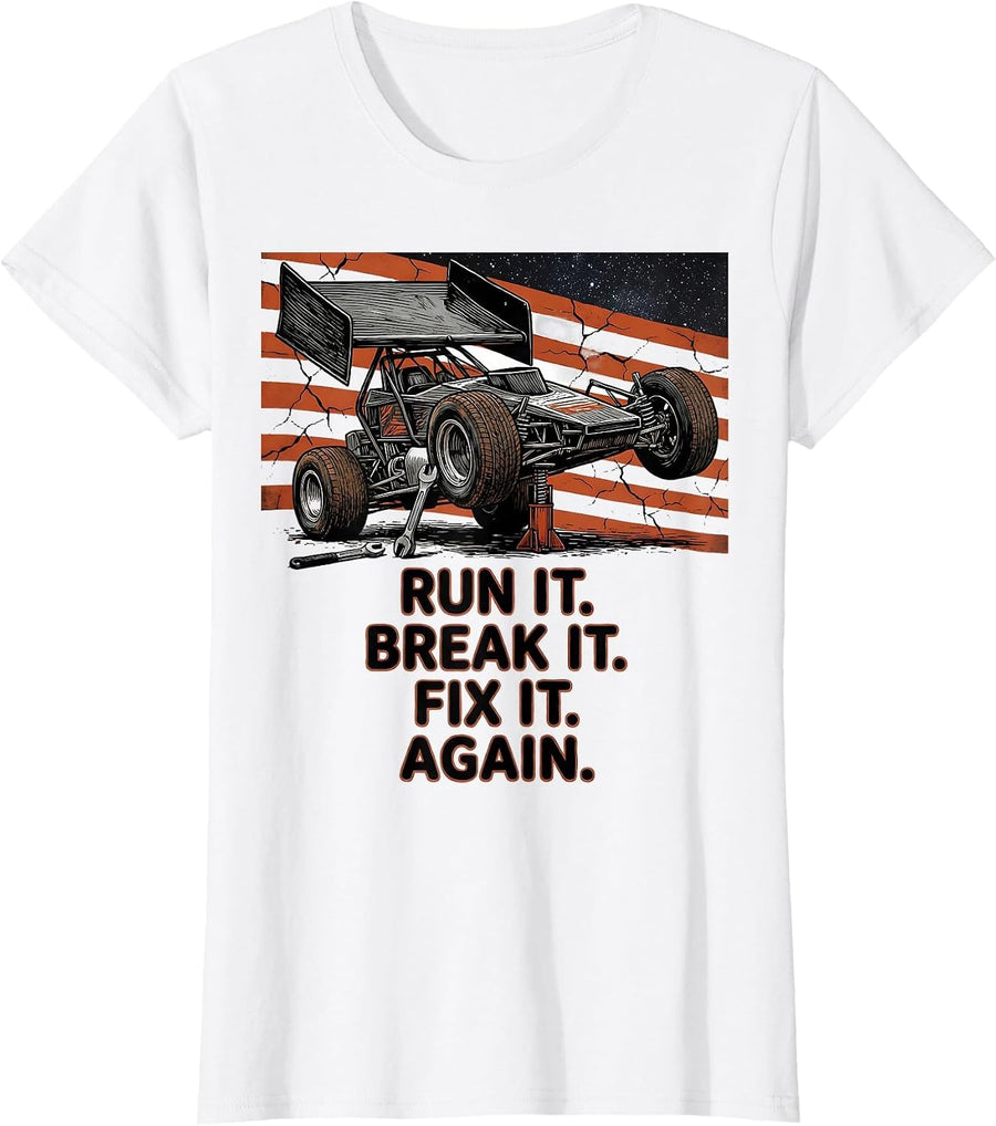 Women's Run It Break It Fix It Again Patriotic RC Car Racing Sprint T-Shirt - White