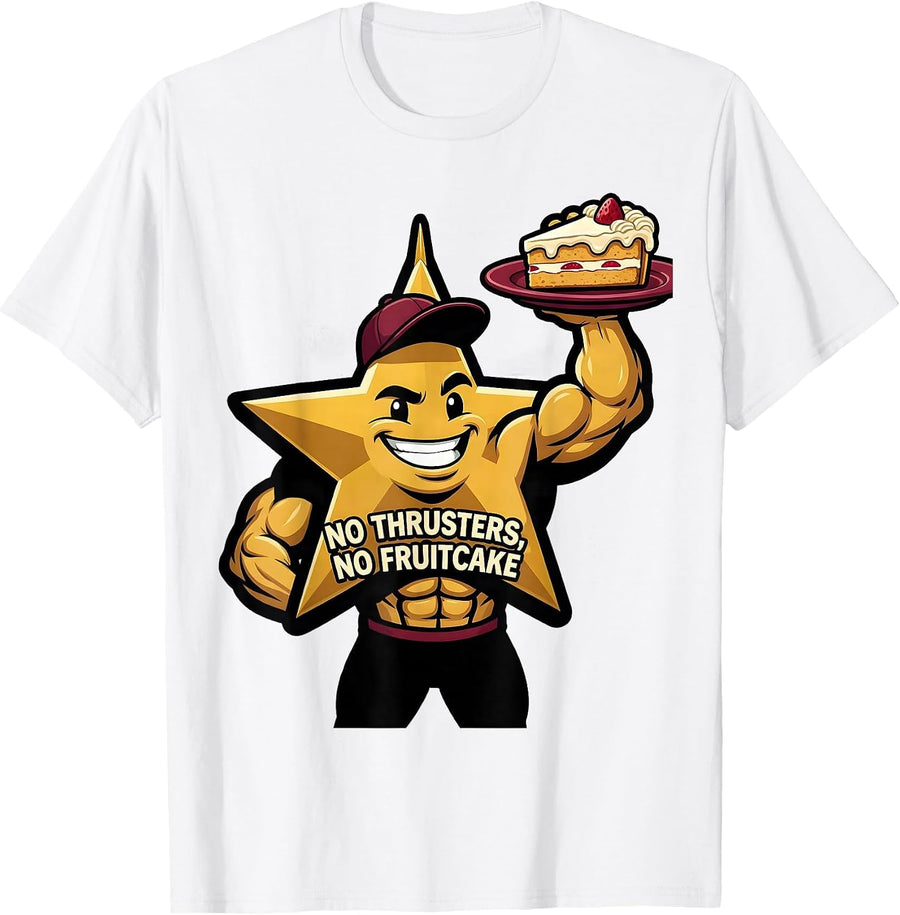 No Thrusters, No Fruitcake Funny Gym Bodybuilder Christmas T-Shirt, Men, White, Large - As Pictured