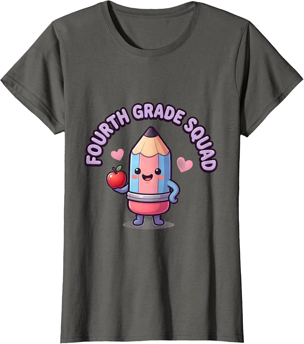 Women's Fourth Grade Squad Cute Kawaii Back to School Teacher T-Shirt - Asphalt Grey