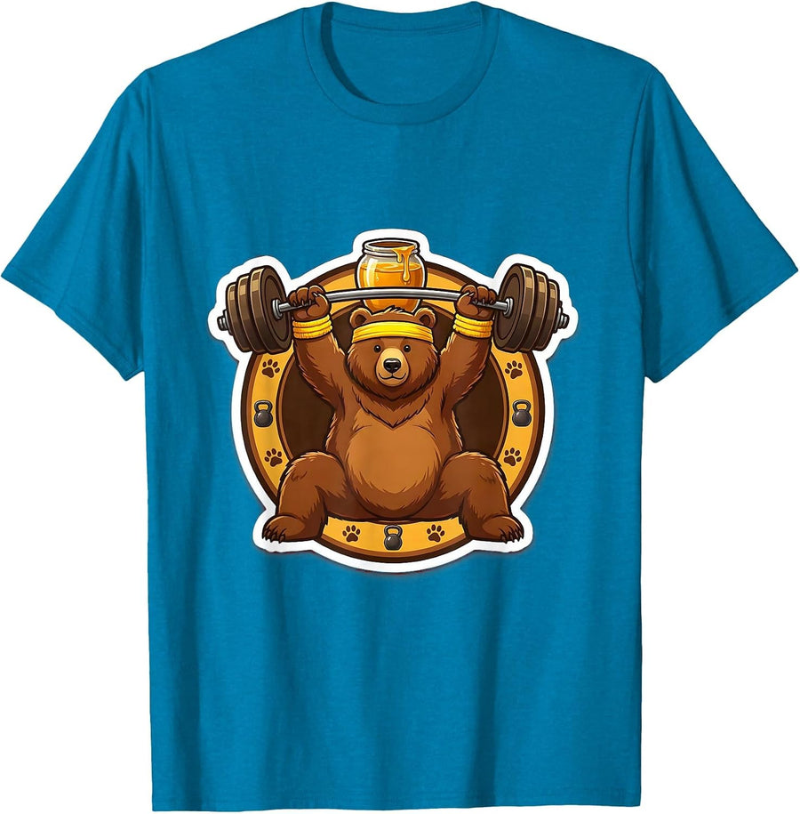 Funny Bear Doing Squats Gym Workout Illustration T-Shirt - Sapphire Blue