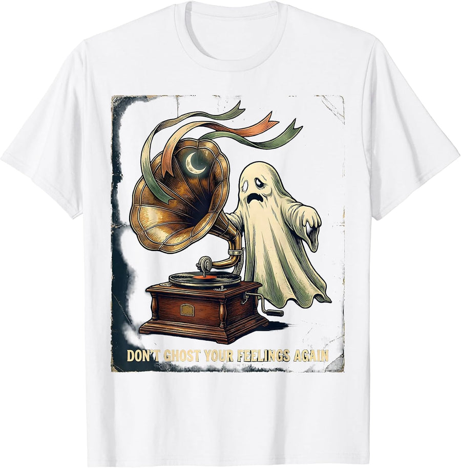 Men's Don't Ghost Your Feelings Again Vintage Ghost Mental Health T-Shirt - White