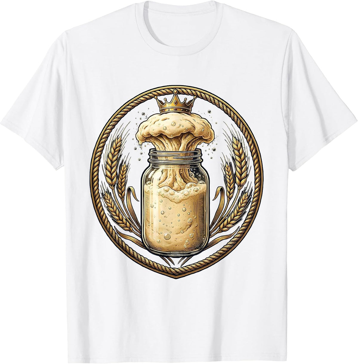 Men's Sourdough Starter Jar Wearing Crown Illustration T-Shirt - White