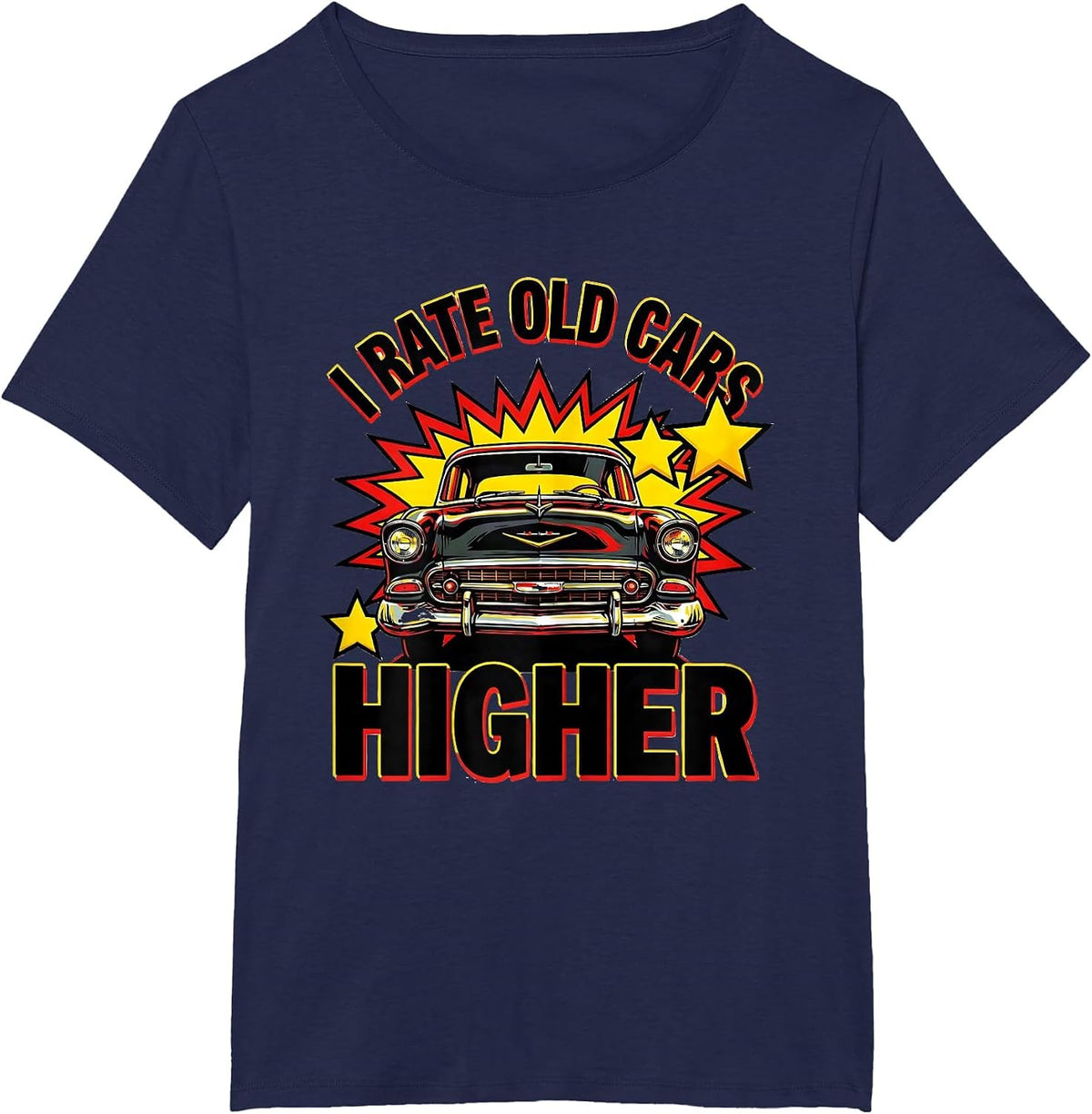 Women's I Rate Old Cars Higher Funny Classic Car Guy Vintage T-Shirt - Navy Blue