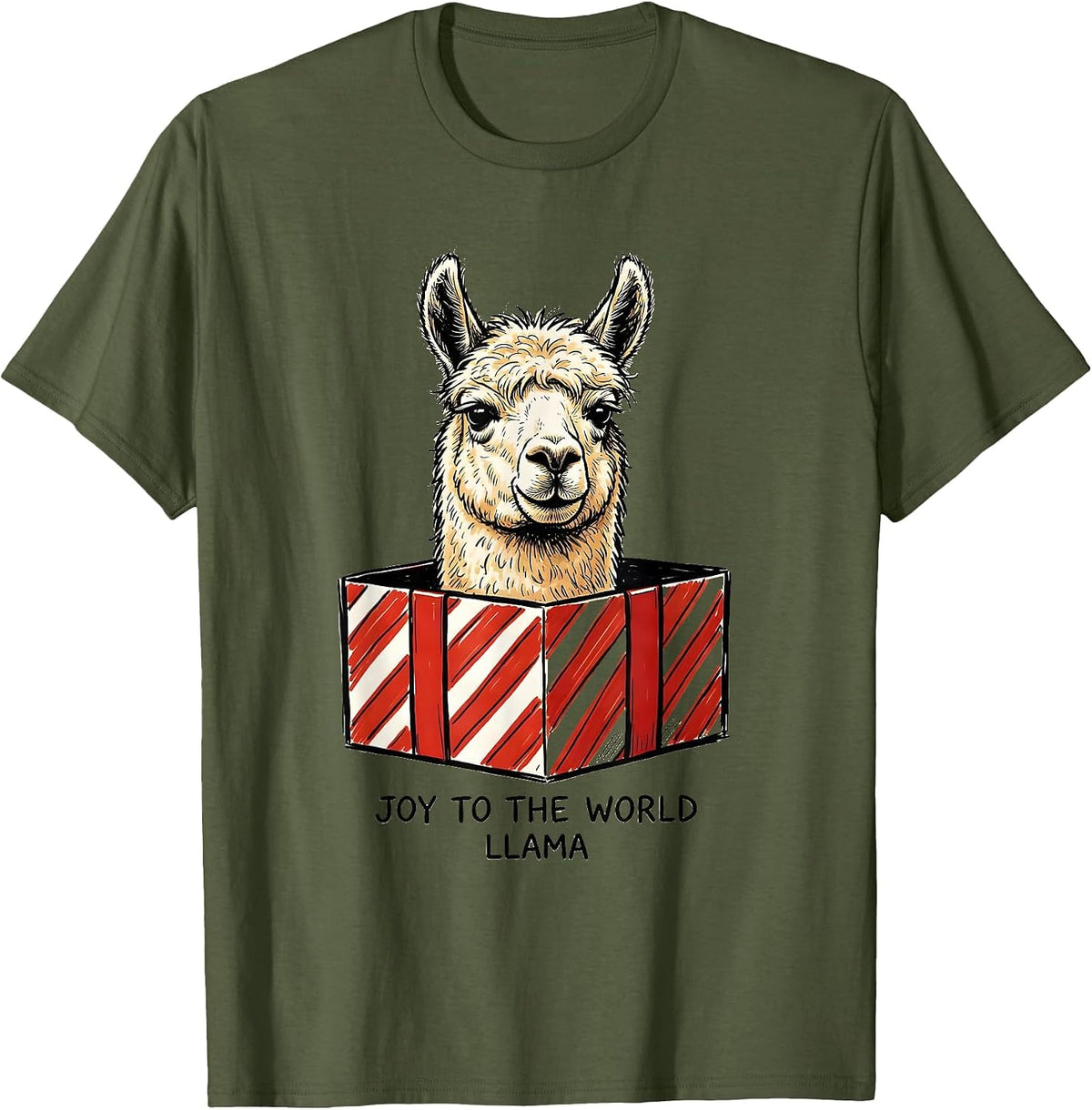 Men's Joy to the World, Llama Funny Christmas Llama Lover Gift T-Shirt - Olive Green