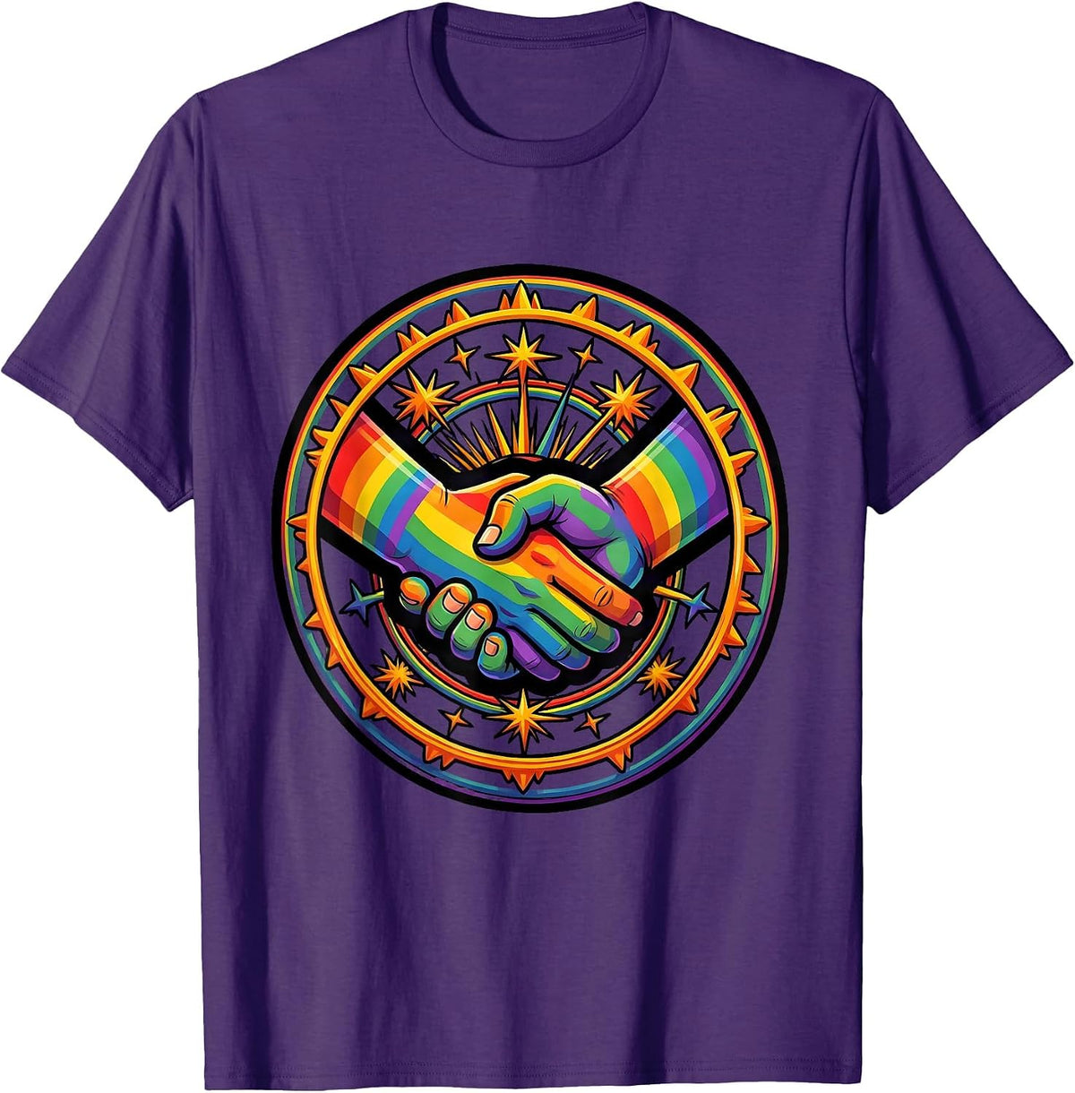 Men's Glowing Interlocked Hands Pride Unity Design T-Shirt - Purple