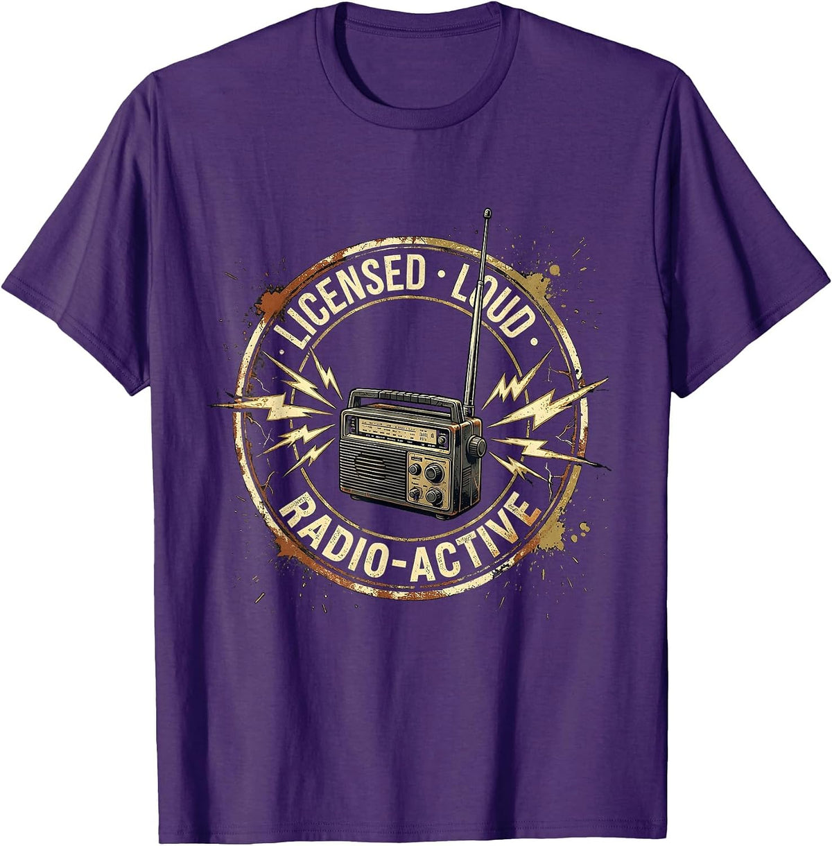 Licensed, Loud & Radio-Active Vintage Ham Radio Design T-Shirt - Purple