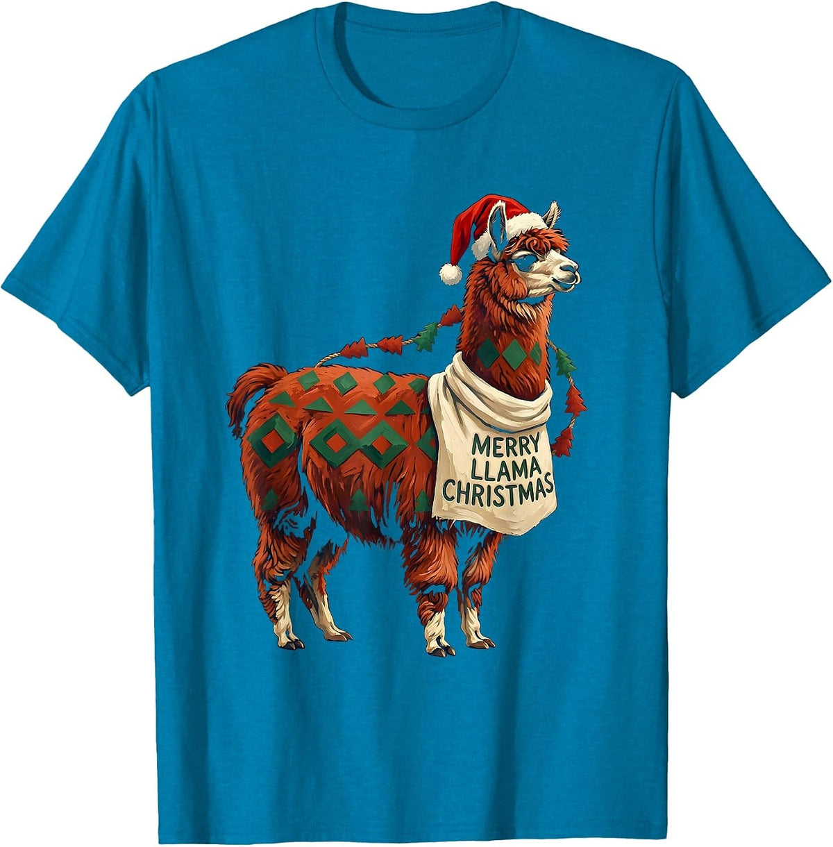 Merry Llama Christmas Funny Llama Lover Animal Humor T-Shirt - Sapphire Blue