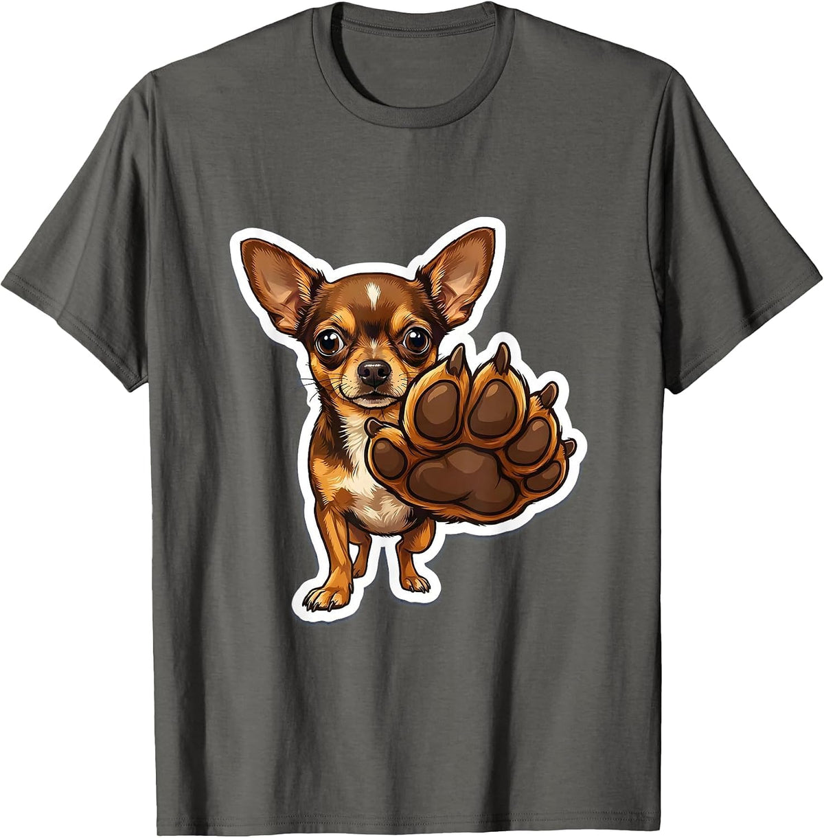 Tiny Chihuahua Big Paw Confident Dog Graphic T-Shirt - Asphalt Grey