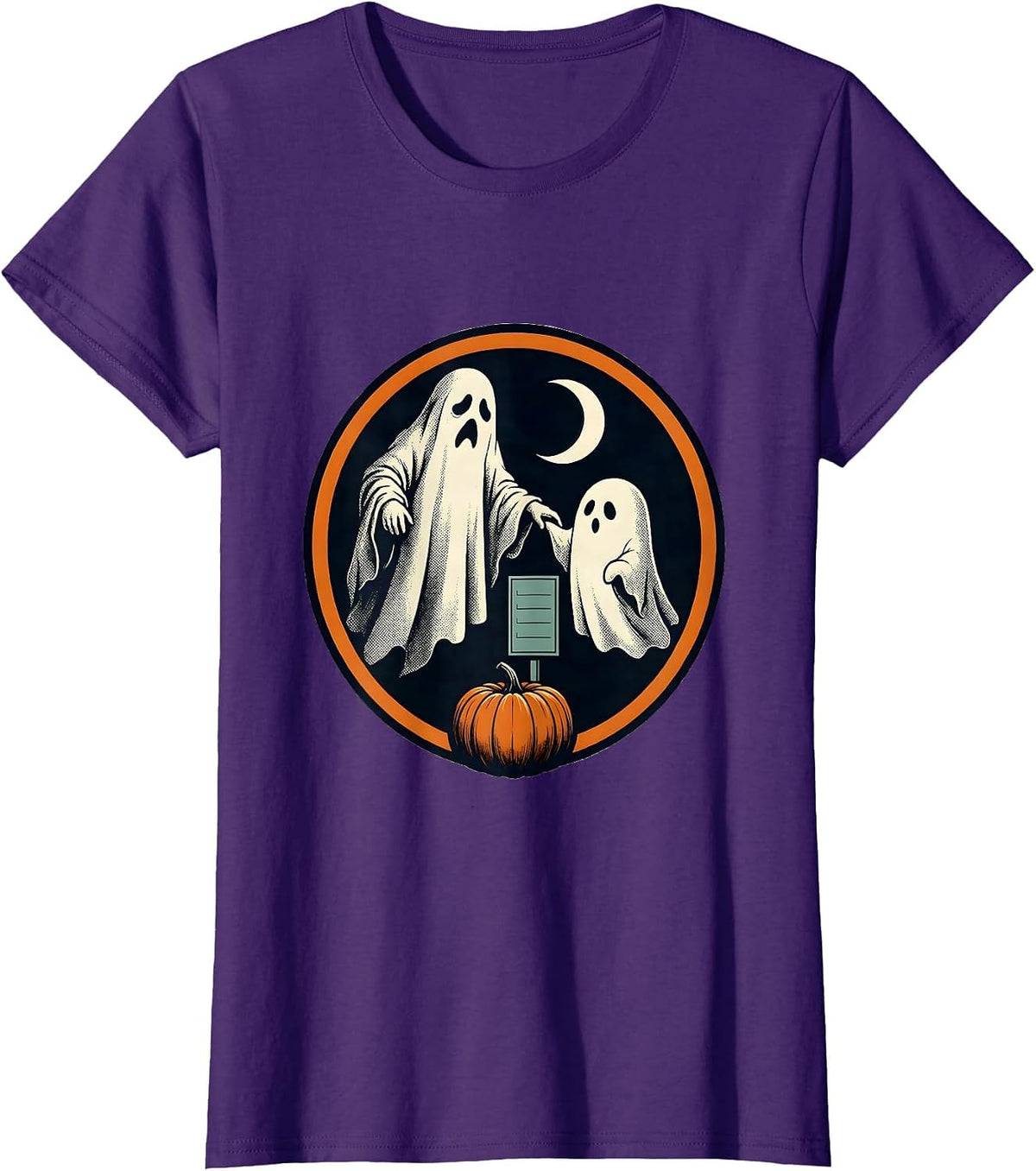 Women's Sealed Ghost Badge Para Normal Activities Paraprofessional T-Shirt - Purple