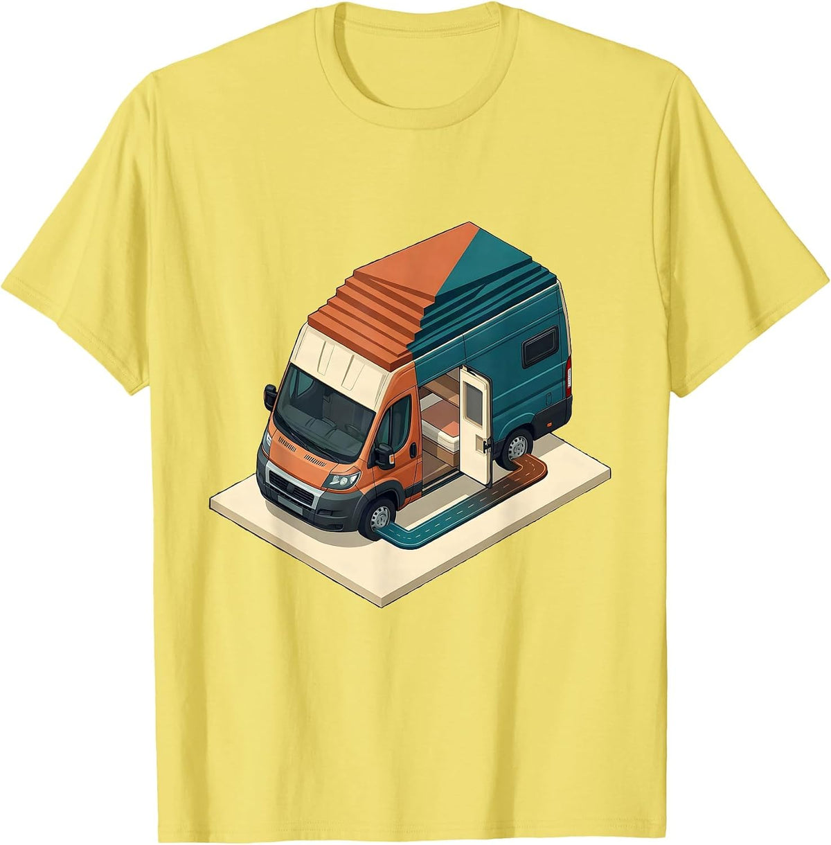 Men's Compact Camper Van Retro Van Life Nomad Pride T-Shirt - Lemon Yellow