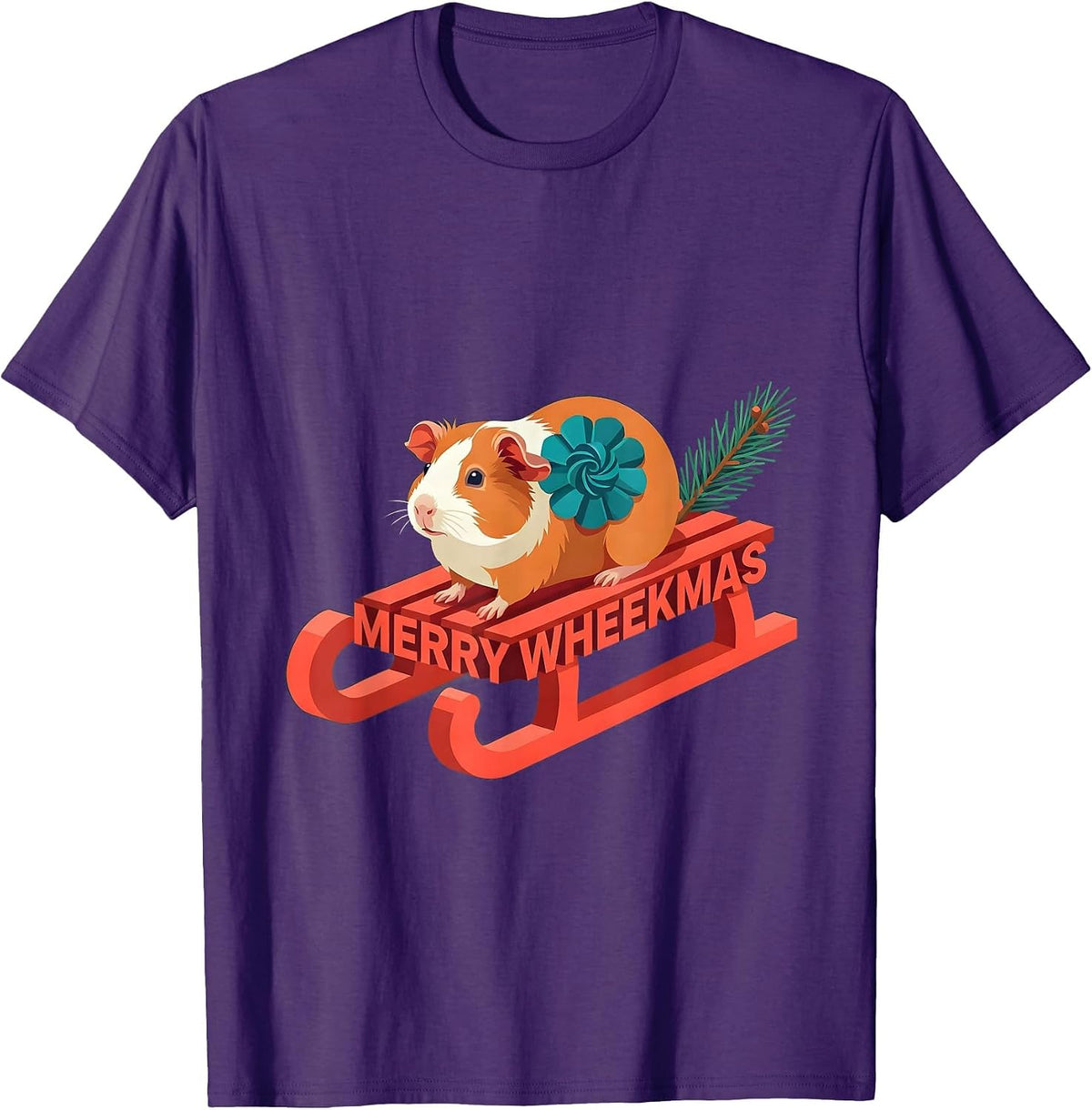 Merry Wheekmas Flat Vector Funny Guinea Pig Pet Lover T-Shirt - Purple