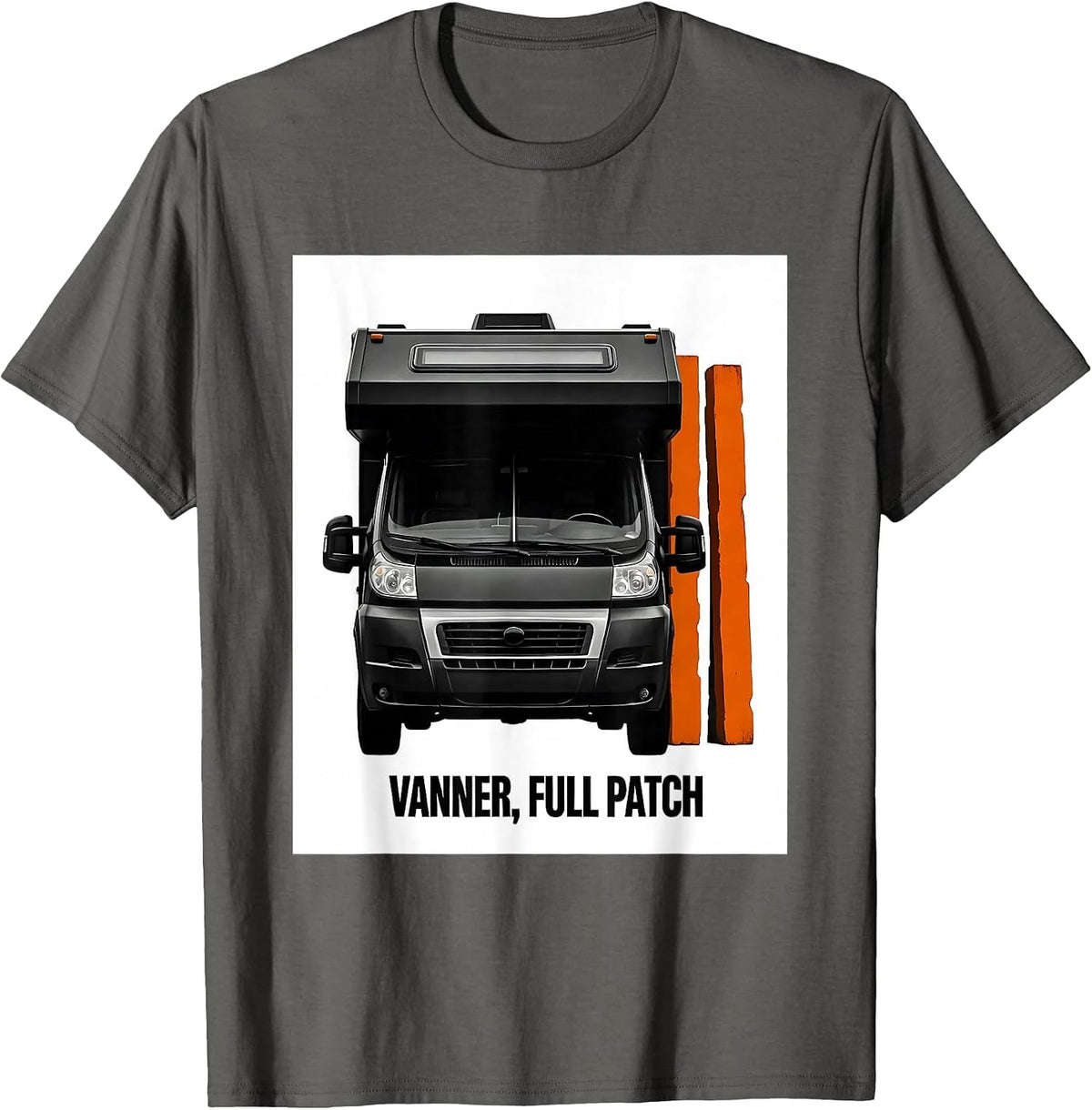 VANNER, FULL PATCH Brutalist Van Life Nomad Retro Humor T-Shirt - Asphalt Grey