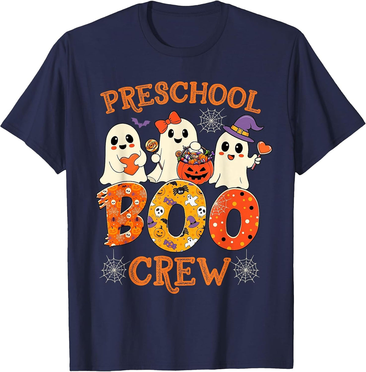 Preschool Boo Crew Funny Halloween Costume for Teacher Kids T-Shirt - Navy Blue