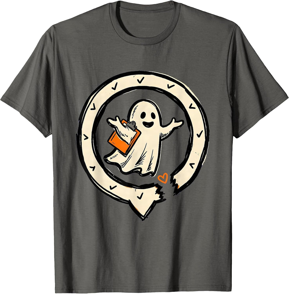 Men's Sealed Ghost Badge Mental Health Halloween Wellness Humor T-Shirt - Asphalt Grey