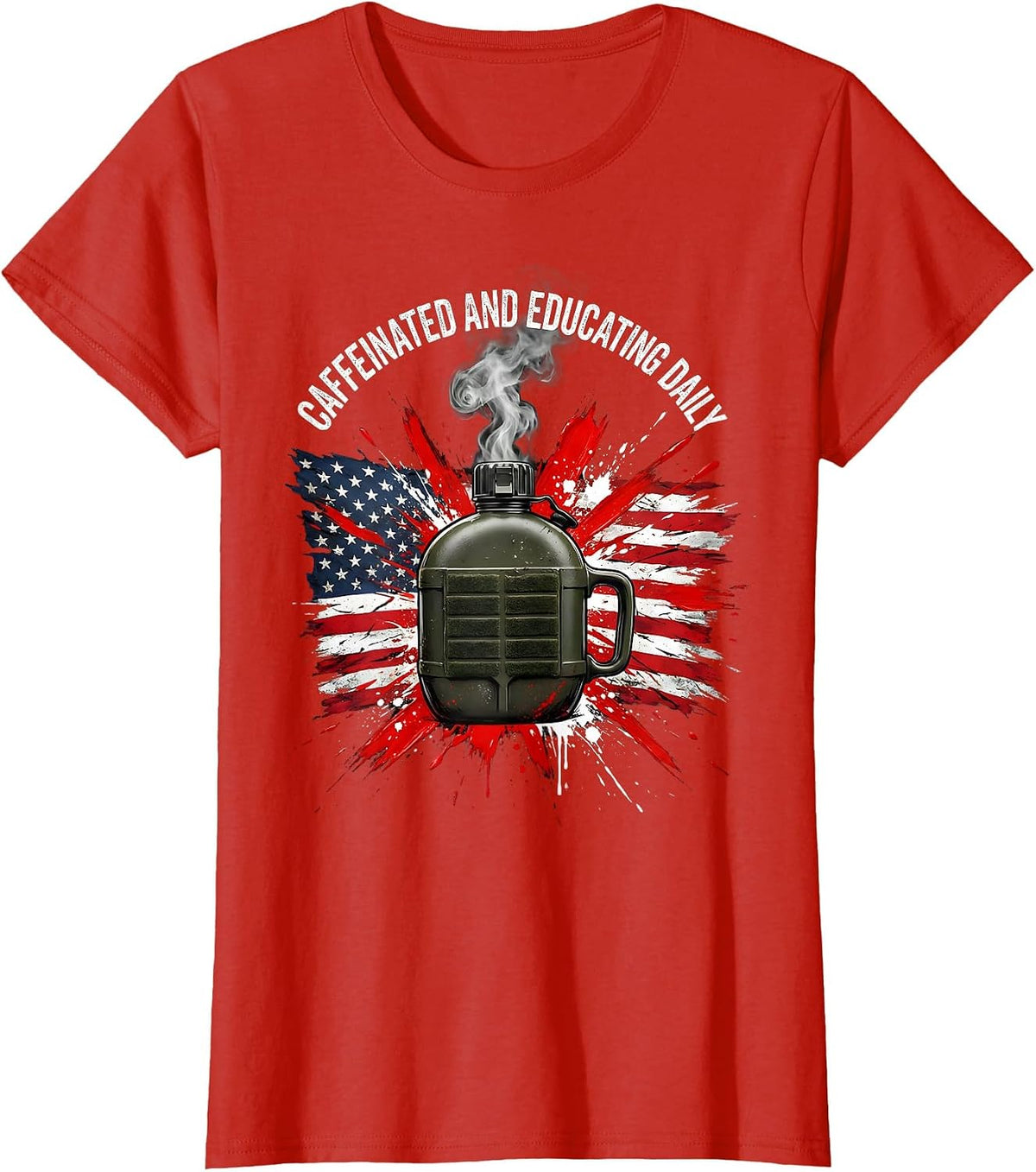 Caffeinated and Educating Daily 5th Grade Teacher T-Shirt - Red