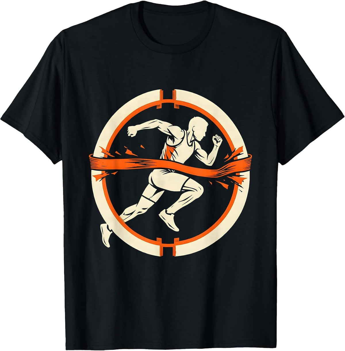 Men's Athlete Bursting Through Finish Line Graphic T-Shirt - Black