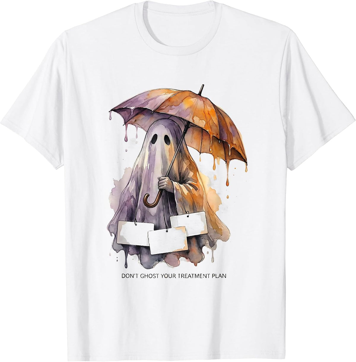 Men's Don't Ghost Your Treatment Plan Watercolor Ghost Halloween T-Shirt - White
