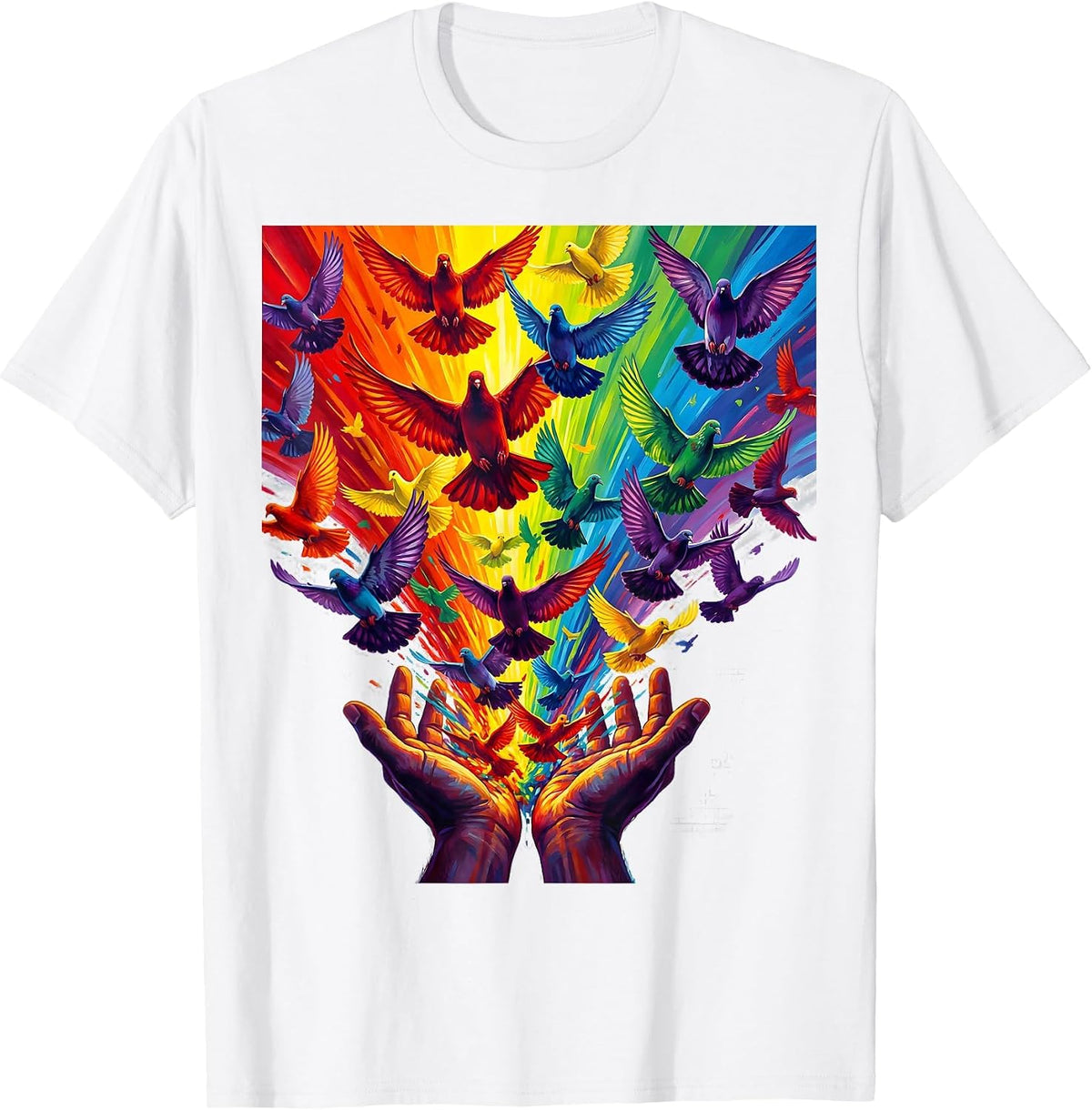Pride Doves Spectrum Rainbow Release Illustration T-Shirt - White