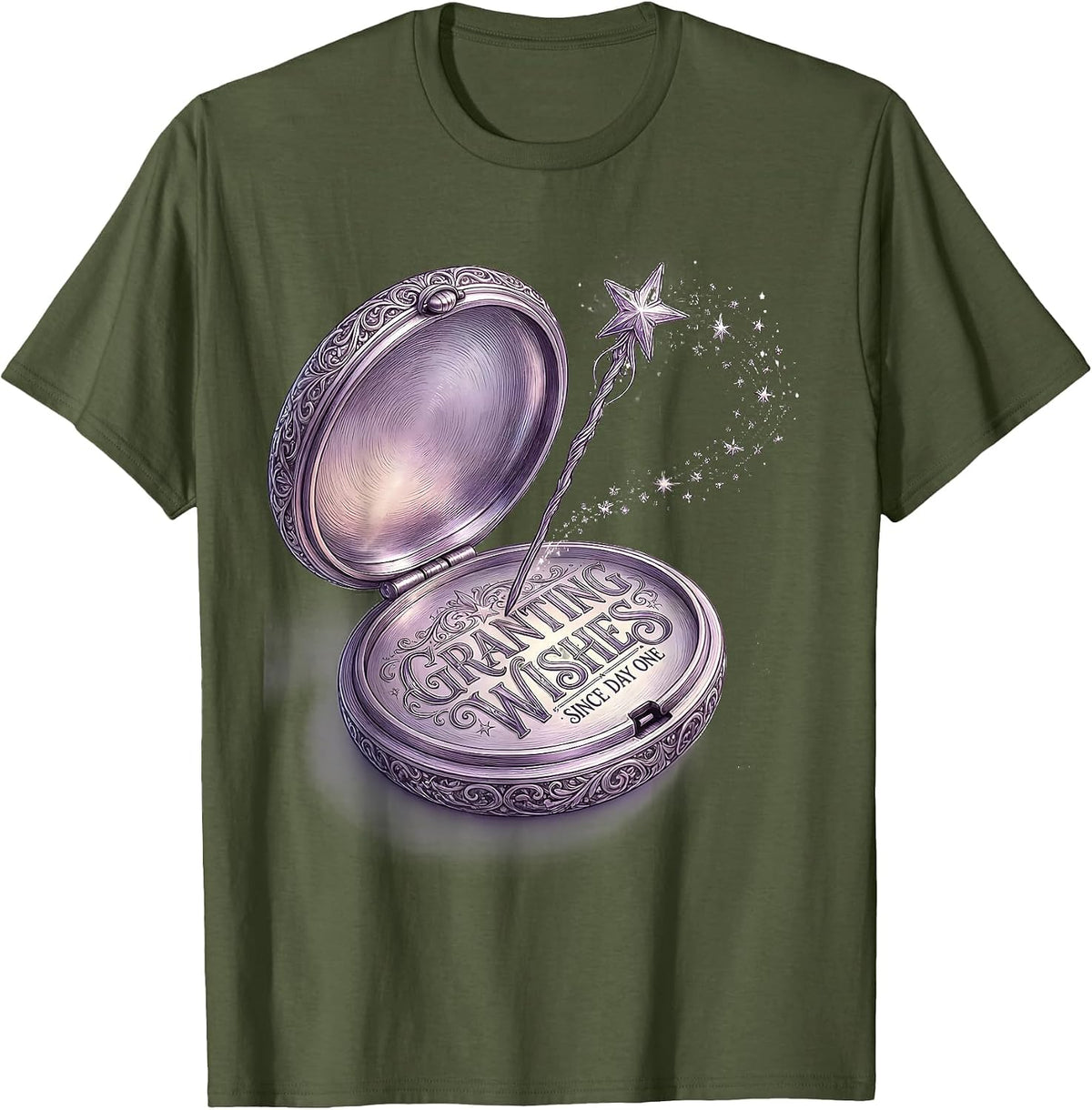 Men's Granting Wishes Since Day One Whimsical Fairy Godmother T-Shirt - Olive Green