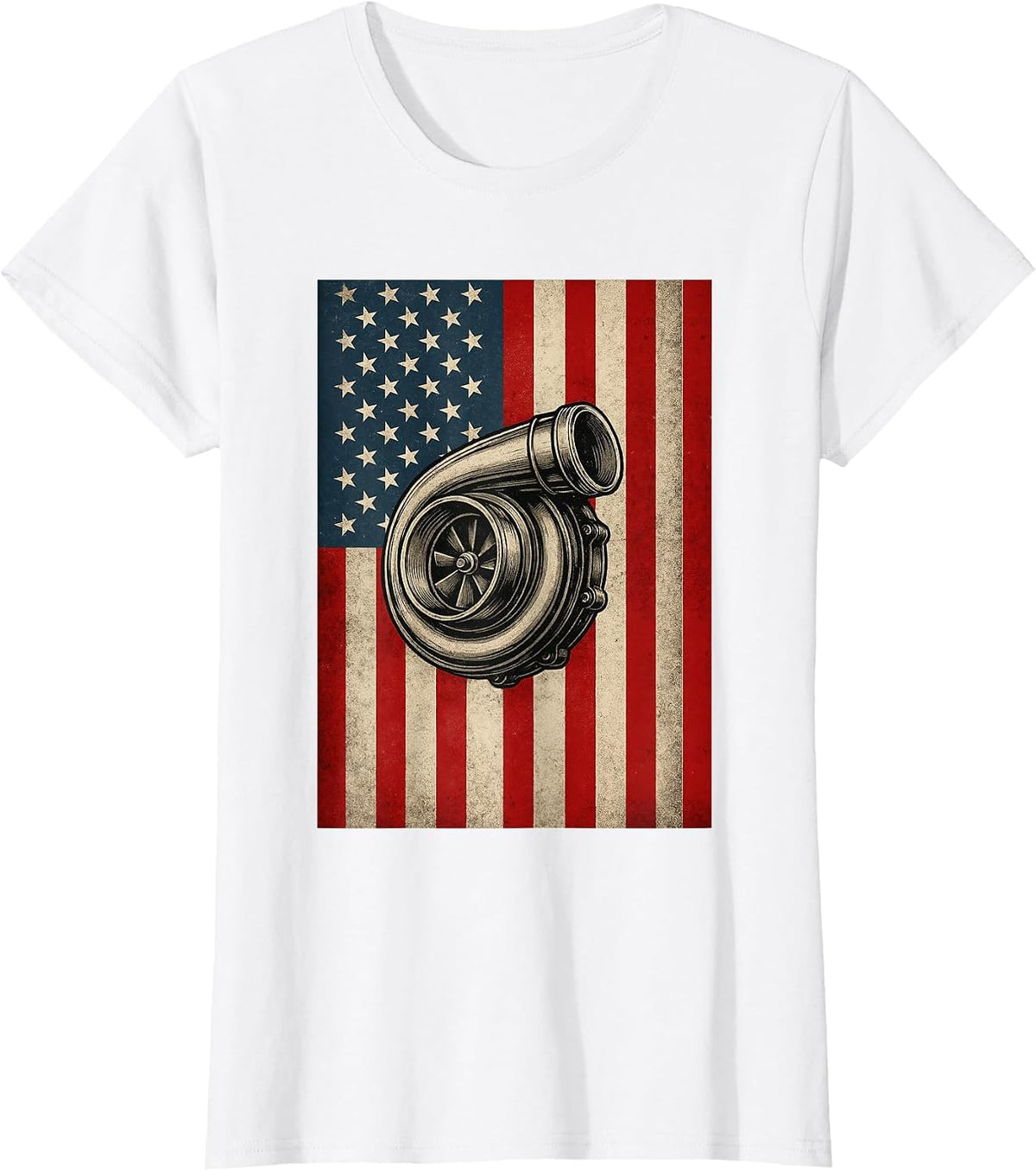 Turbo US Flag - Patriotic Car Guy Car Lover T-Shirt - White