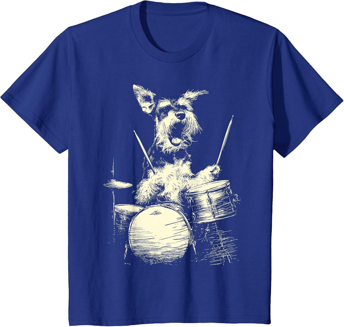 Cute Schnauzer Playing Drums Funny Music Dog Drummer Graphic T-Shirt - Royal Blue