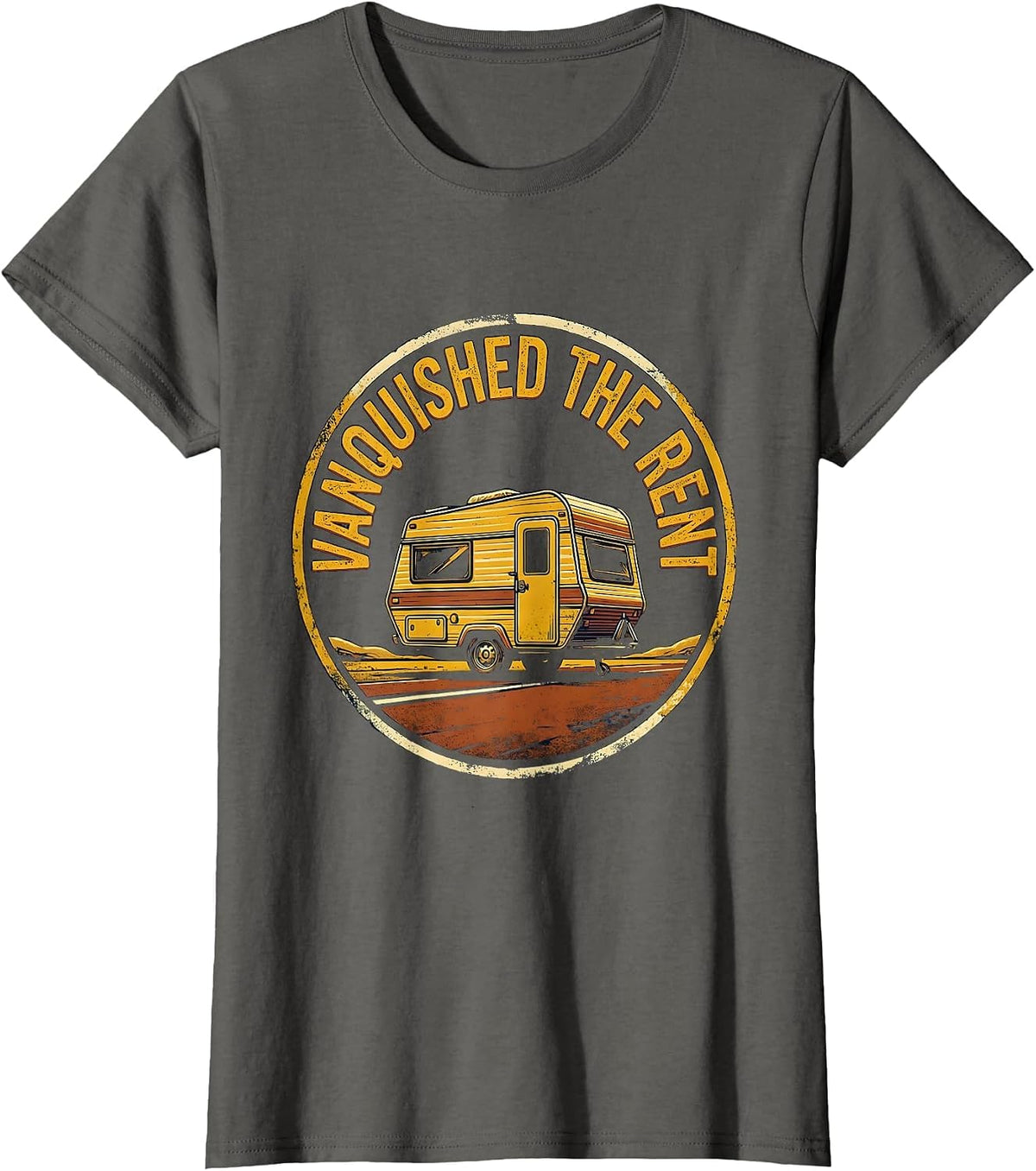Women's Vanquished The Rent Vintage Van Life Camper Nomad Pride T-Shirt - Asphalt Grey