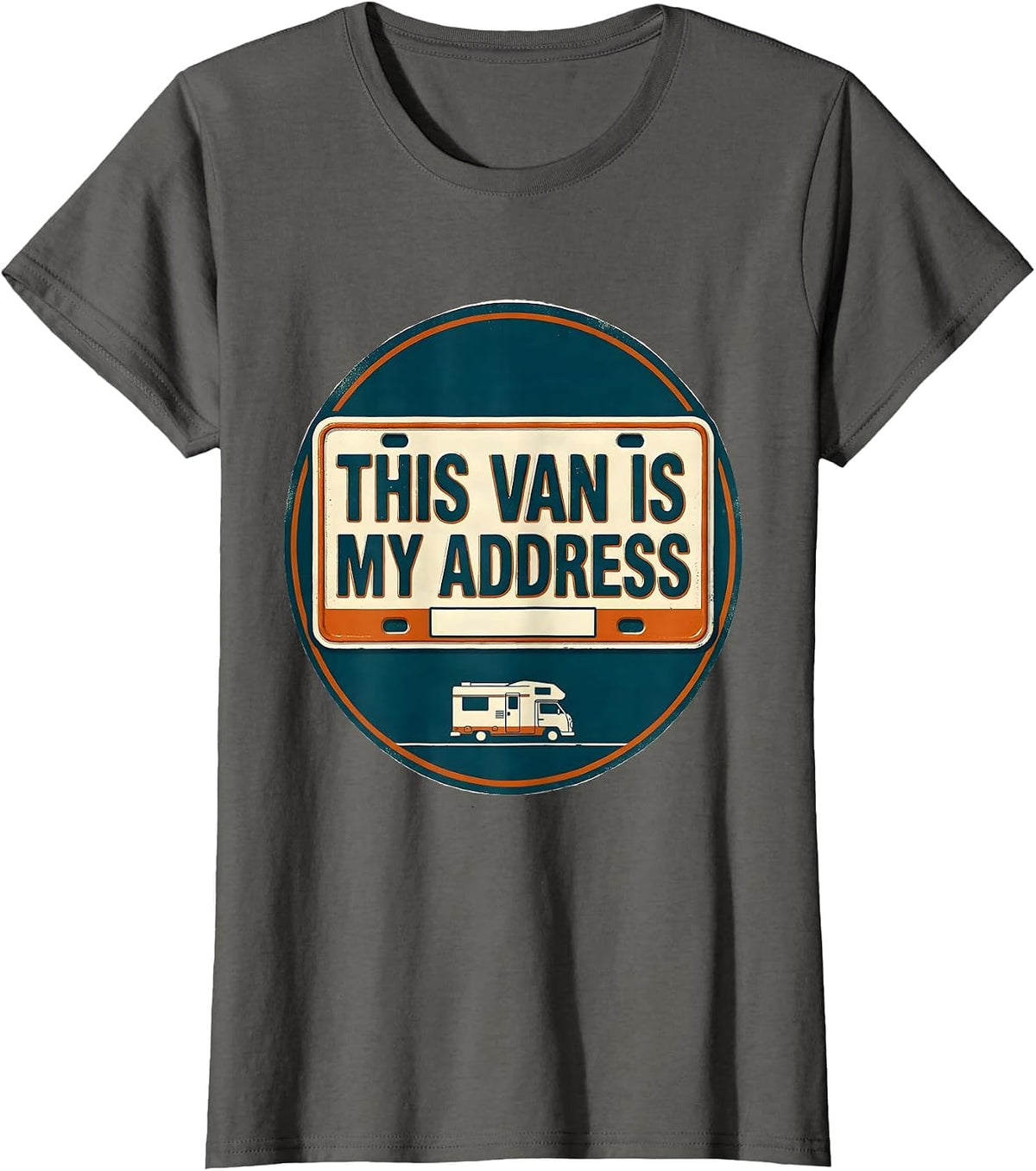 Women's This Van Is My Address Vintage Van Life Nostalgic Road Trip T-Shirt - Asphalt Grey