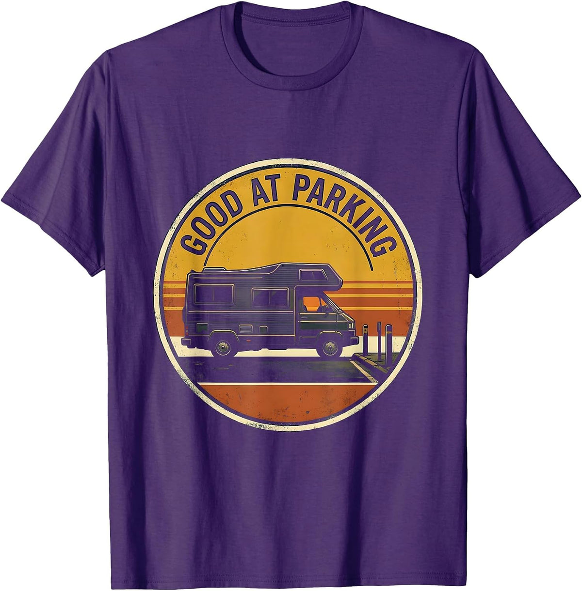 Good At Parking Vintage Van Life Nomads Retro Camper Badge T-Shirt - Purple