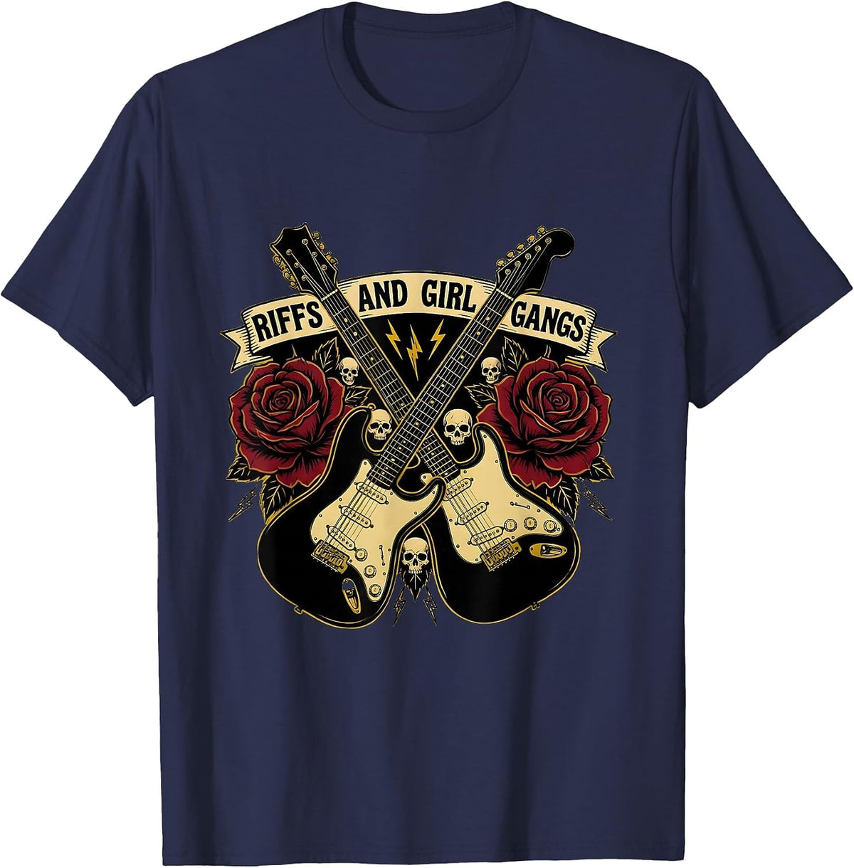 Riffs and Girl Gangs Band Women Graphic Design T-Shirt - Navy Blue