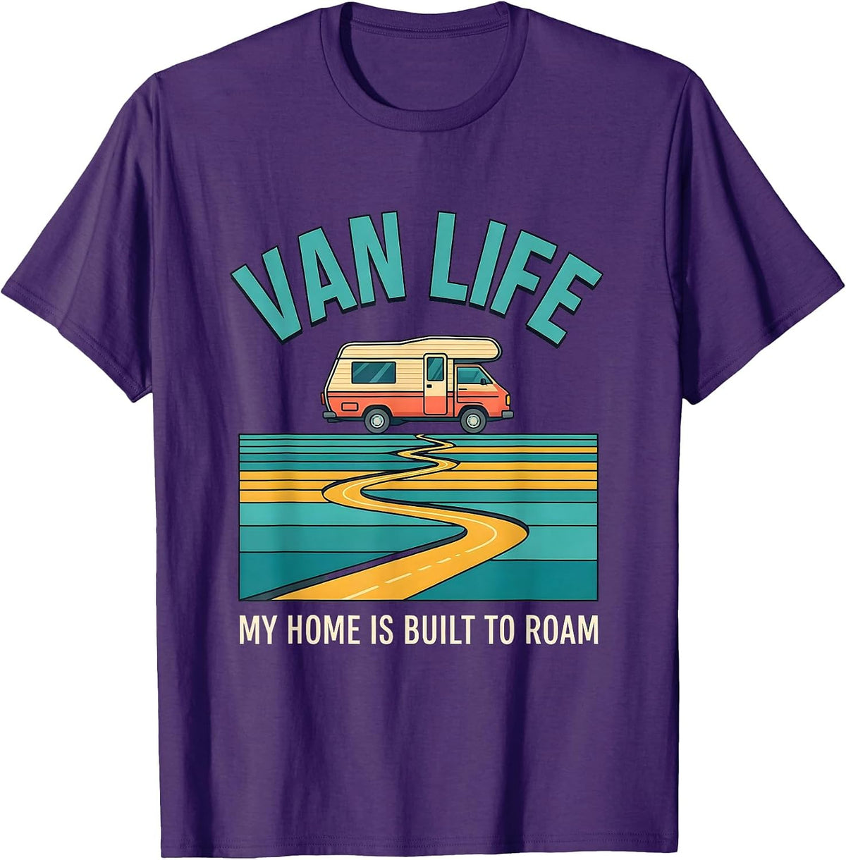 Van Life My Home Is Built To Roam Retro Camper Nomad Pride T-Shirt - Purple