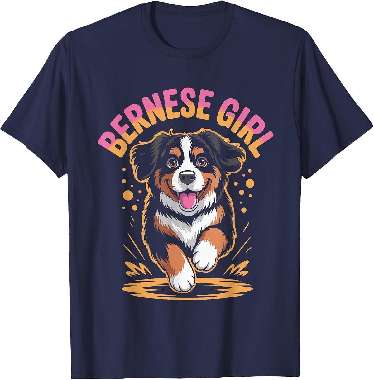 Bernese Girl Cute Cartoon Dog Owners Bernese Mountain Dog T-Shirt - Navy Blue