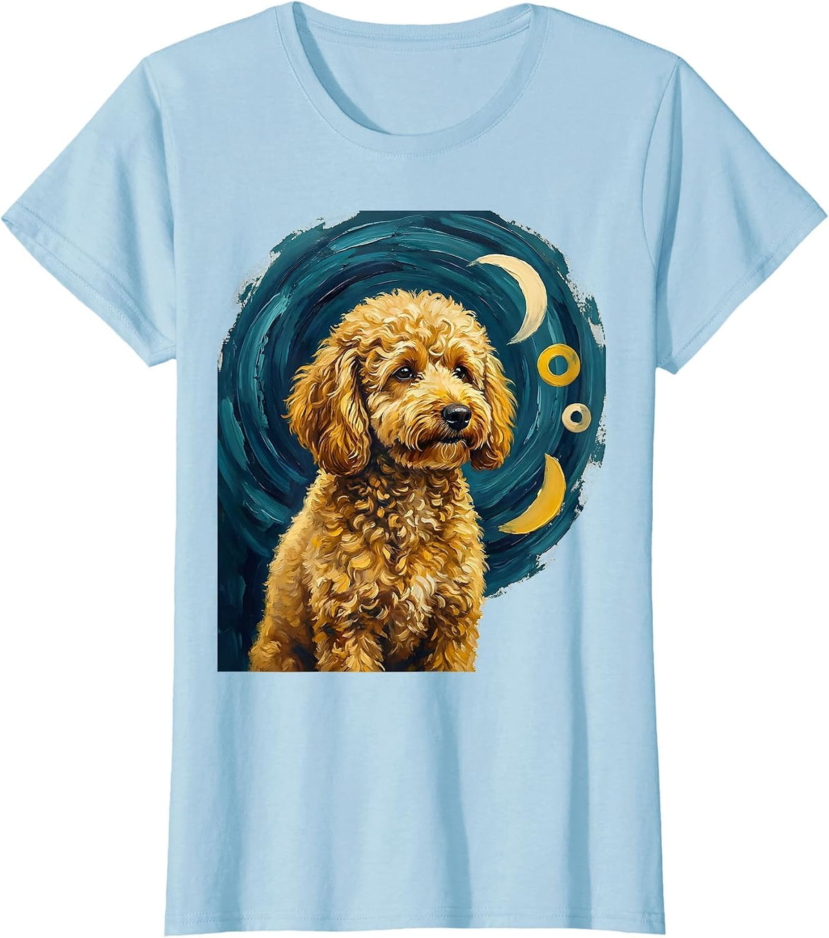 Goldendoodle Van Gogh Starry Night Breed Portrait T-Shirt - Baby Blue