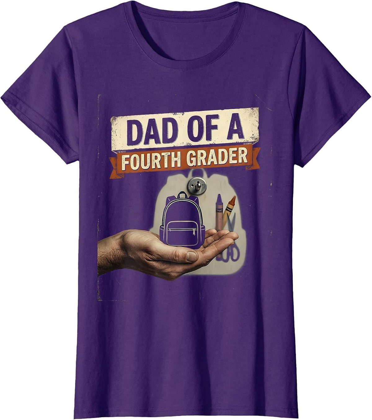 Women's Dad Of A Fourth Grader Vintage Fourth Grade Teacher Back To T-Shirt - Purple