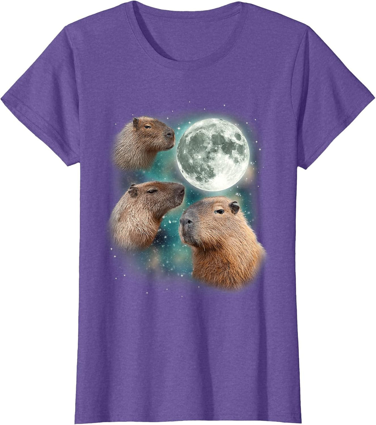 3 Capybara Moon Giant Rodents Weird Howling Parody T-Shirt - Purple Heather