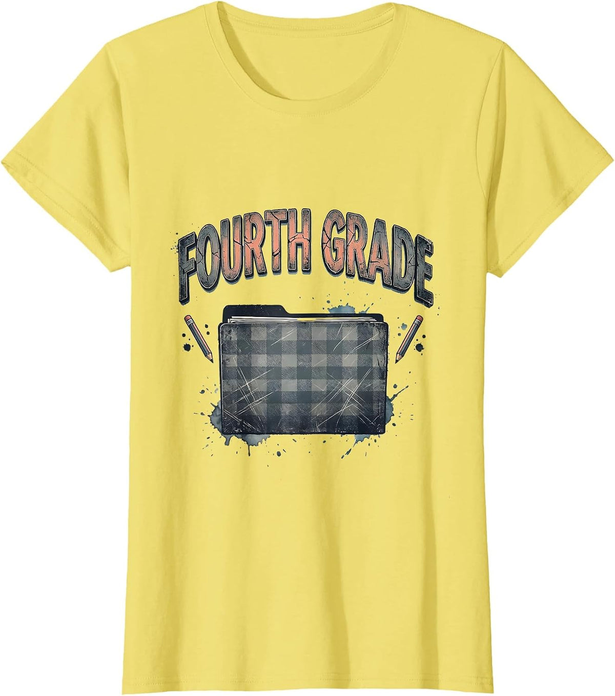 Fourth Grade Distressed Retro Back To School Teacher Girl T-Shirt - Lemon Yellow
