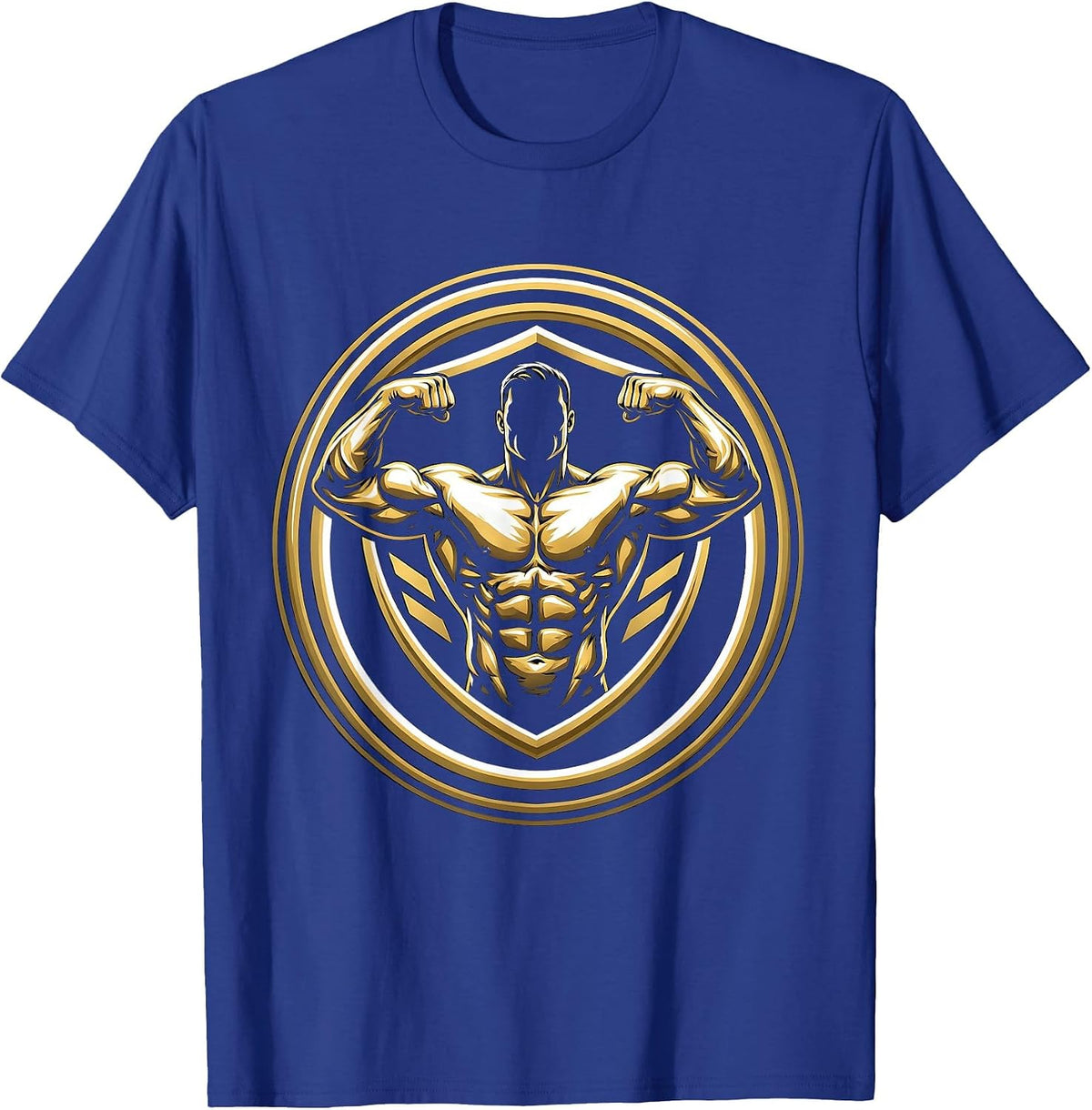 Men's Bodybuilder Flexing Spotlight Graphic Tee T-Shirt - Royal Blue